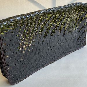 Cole Hahn Burgundy patent woven leather clutch bag,